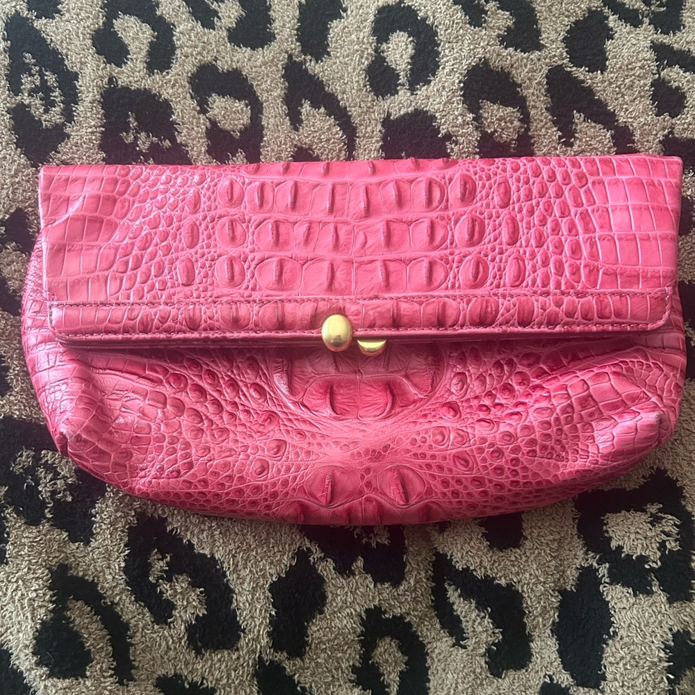 Brahmin Pink Croc-Embossed Leather Clutch